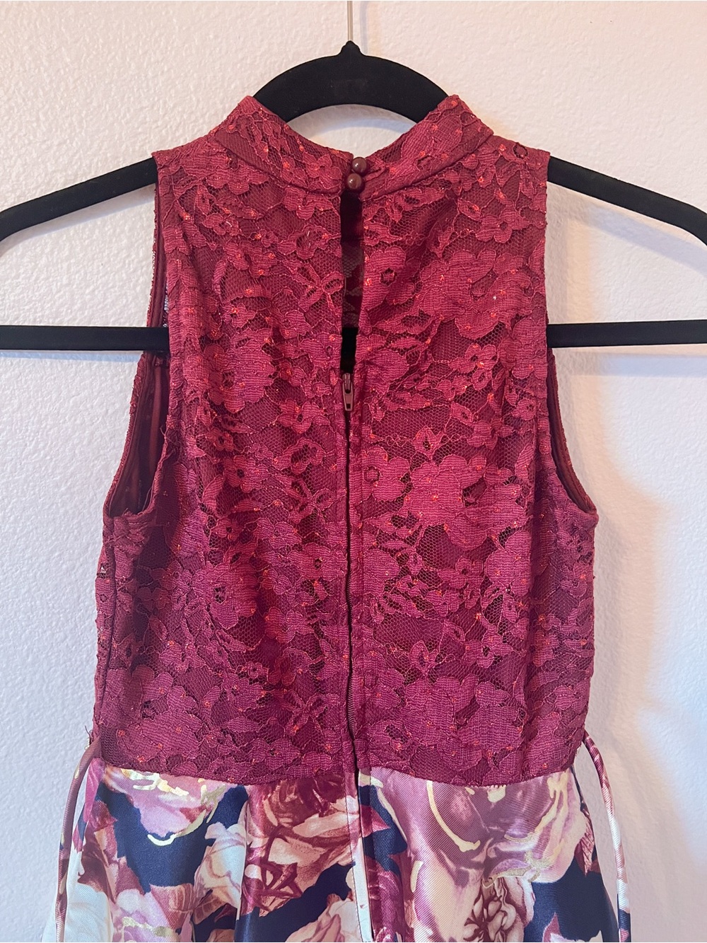 Speechless Kids Girls Size 10 Burgundy Metallic Floral High Low Formal Dress - Picture 3 of 7